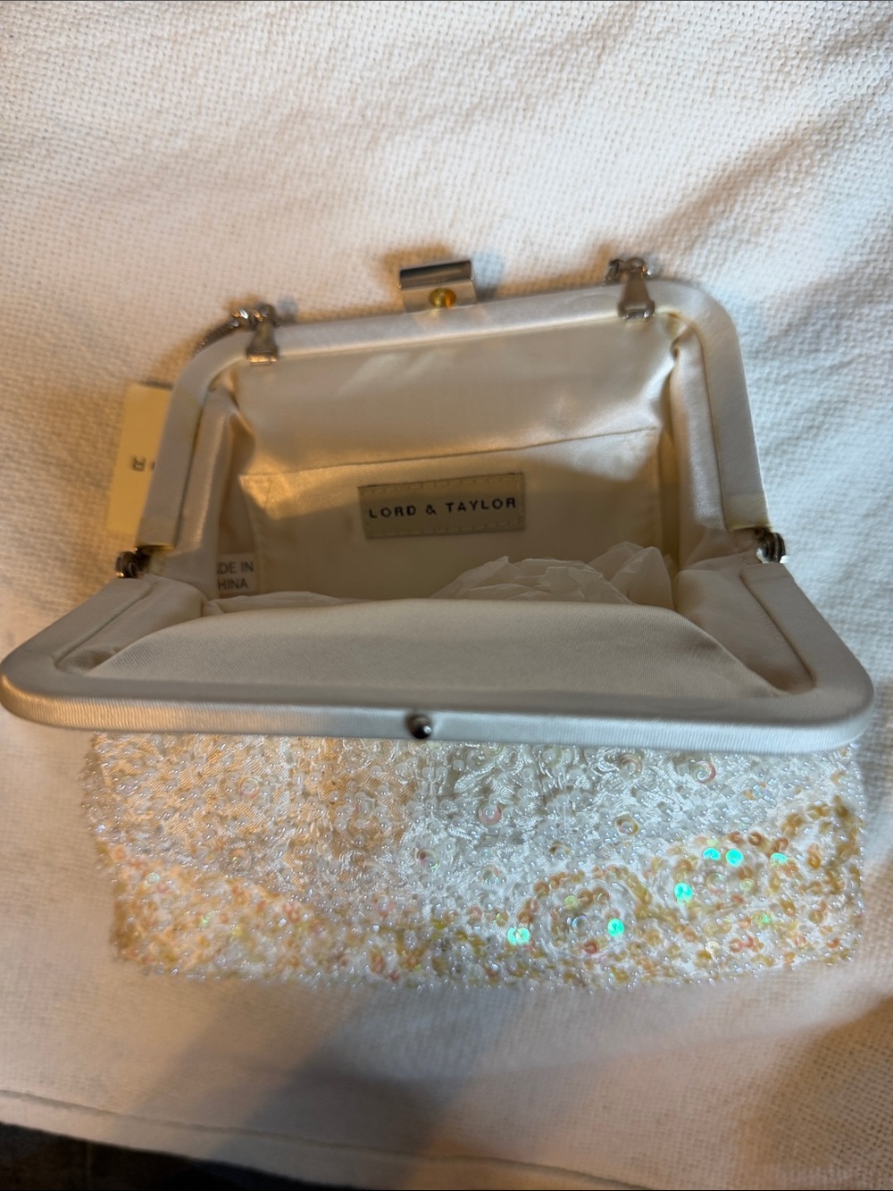 Lord & Taylor Ivory Beaded Wristlet with Iridescent‎ Sequins - Picture 3 of 4